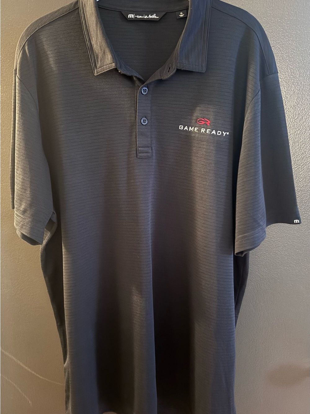 Travis Mathew Game Ready Charcoal Polo with Red Logo size XL